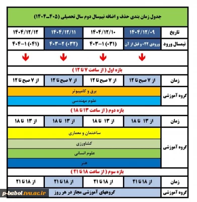 جدول زمان بندی حذف و اضافه ترم بهمن سال تحصیلی 1405-1404