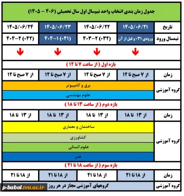 جدول زمان بندی انتخاب واحد نیمسال اول سال تحصیلی 1406-1405