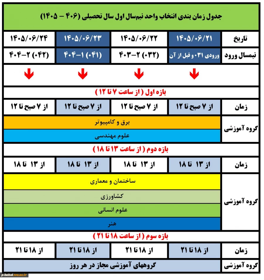 جدول زمان بندی انتخاب واحد نیمسال اول سال تحصیلی 1406-1405 2