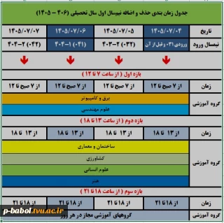 جدول حذف و اضافه نیمسال اول سال تحصیلی 1406-1405 (051)