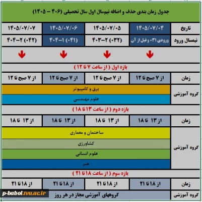 جدول حذف و اضافه نیمسال اول سال تحصیلی 1406-1405 (051)